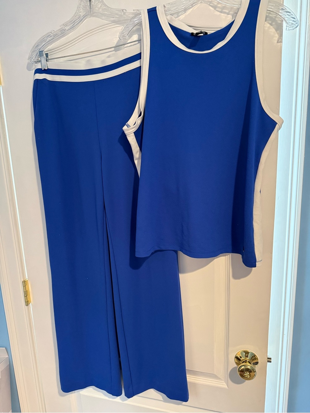 Jones New York Royal Blue Two-Piece Tank & Wide-Leg Pant Set White Trim Large